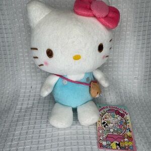 Sanrio Hello Kitty Blushing Nostalgia Sitting Plush Toy With Small Brown Bear